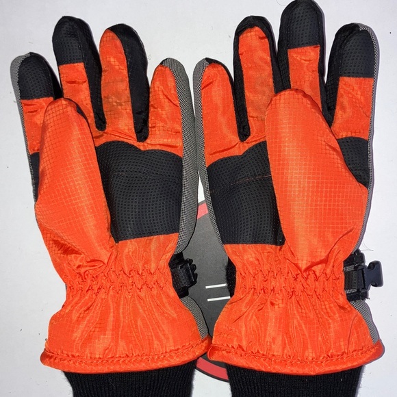 NANDON BOYS SKI GLOVES ORANGE & BLACK FAUX FUR LINED SMALL - Picture 3 of 5